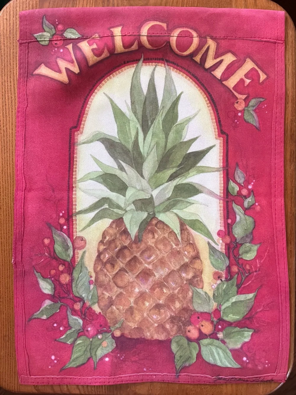 Welcome Pineapple Decorative Flag - Red and Green 12 x 17